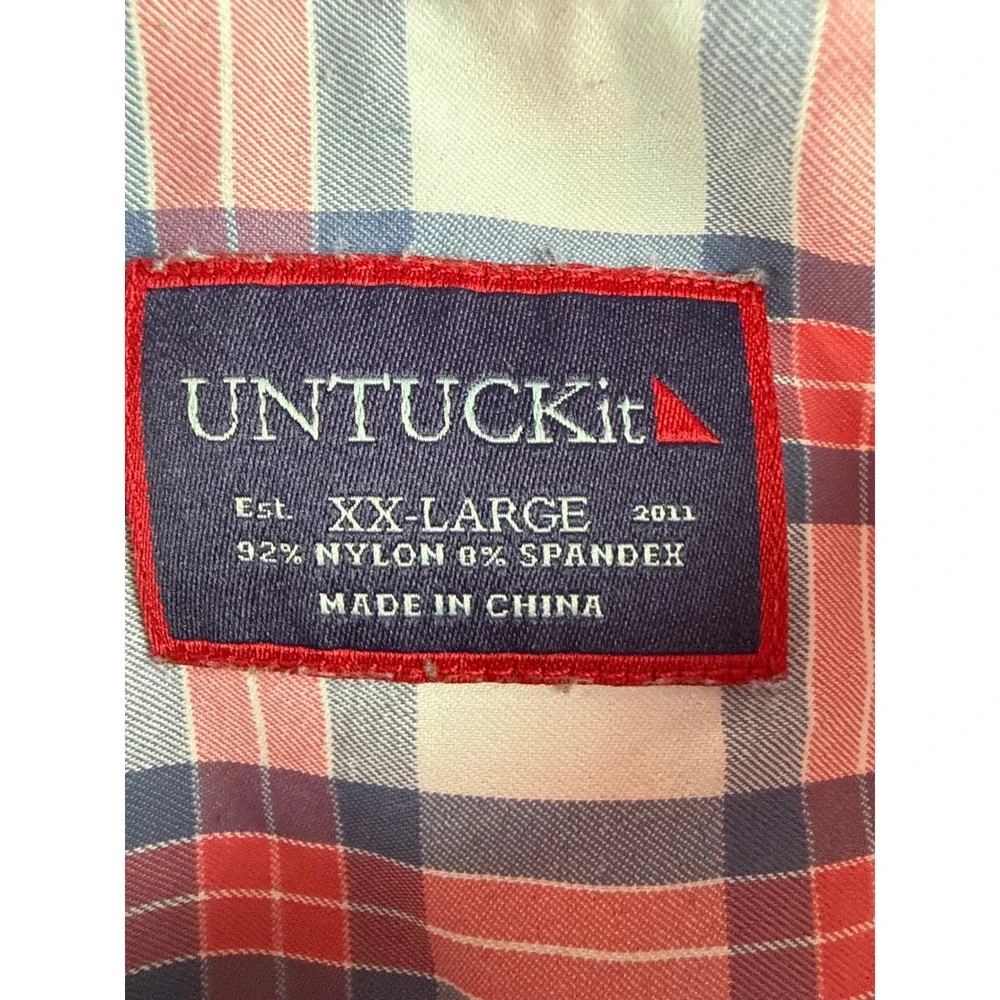 UNTUCKit Mens XXL Tour De Paz Plaid Performance Button Down Shirt Red White Blue